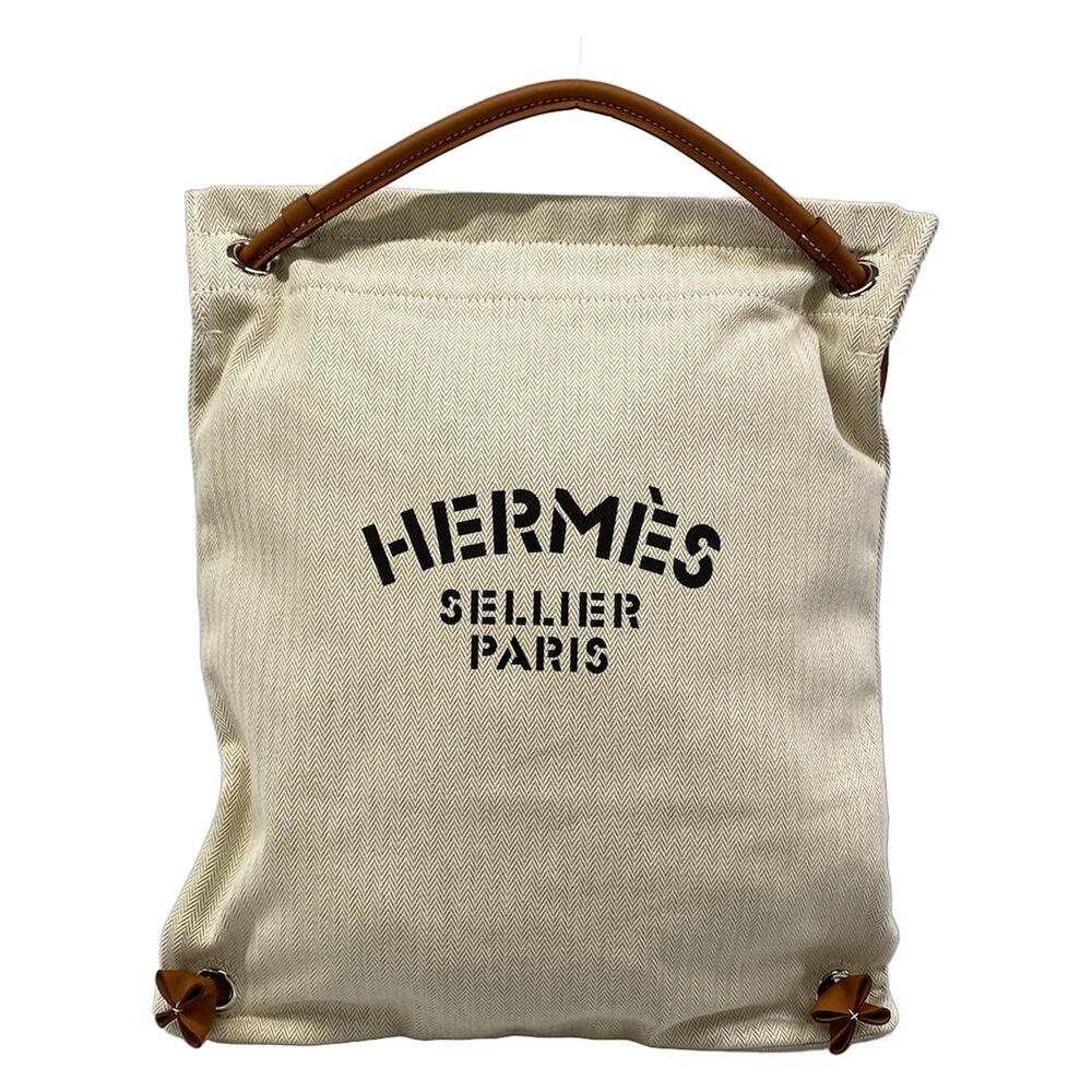 Hermès Aline Backpack Cream Brown Toile chevron Leather